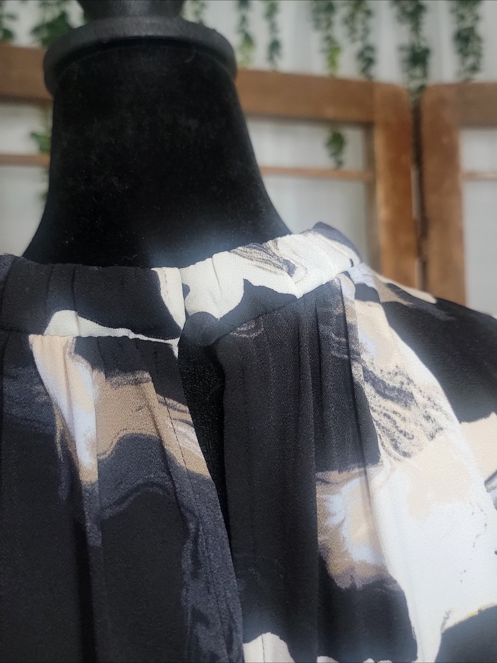 Abstract Print Tiered Ruffle Midi Dress Black Mustard Blue Boho - Picture 6 of 6